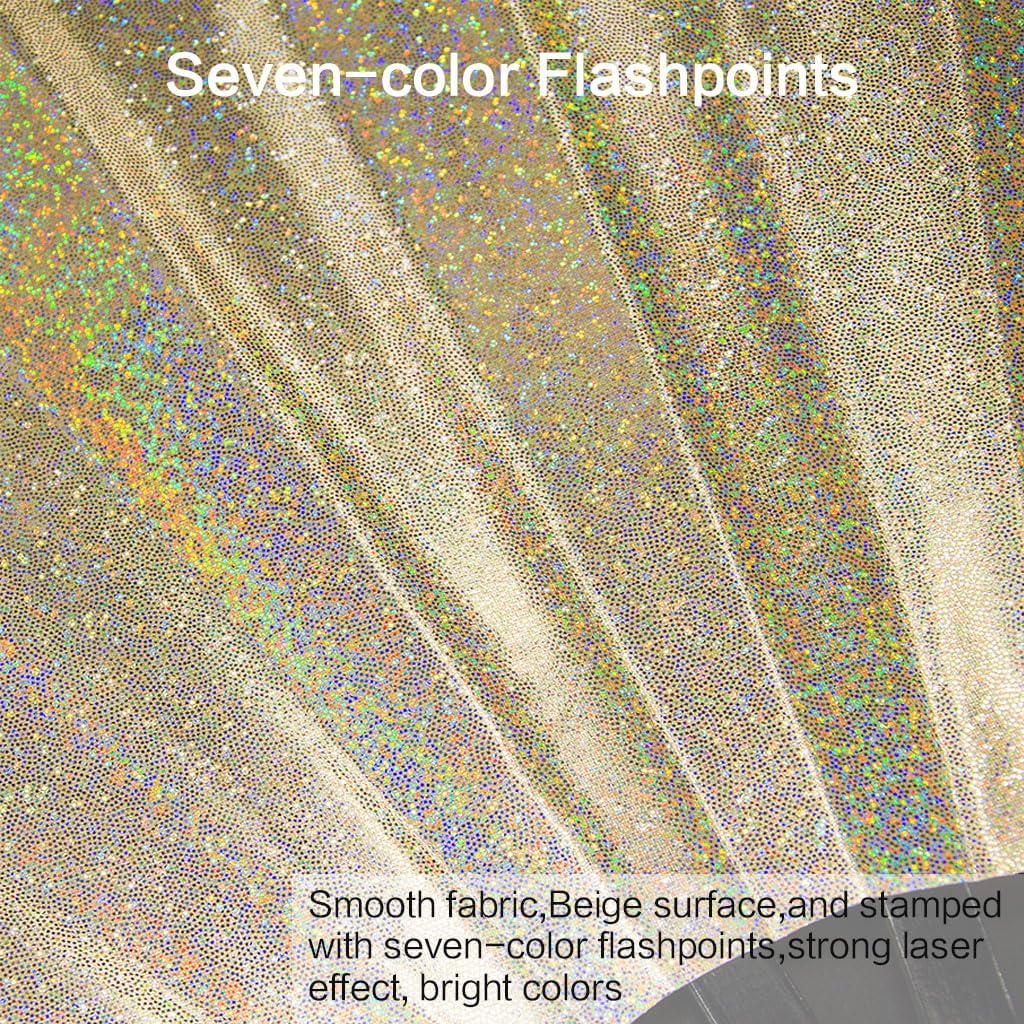 Large Rave Fan, Clack Folding Hand Fan with Premium Fabric, Thick Bamboo Frame for Men Women Gift for EDM, Festival, Club, Party, Dance, Decoration (Lridescent Beige, 13")