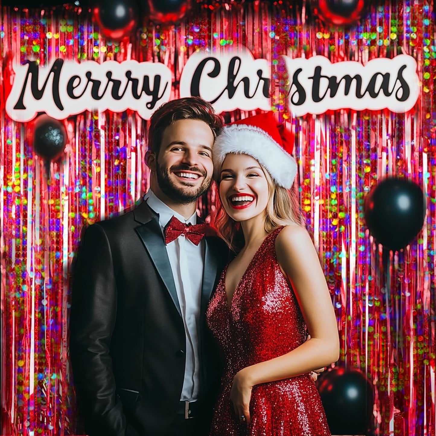 4 Packs Red Foil Fringe Curtain, Red Glitter Metallic Tinsel Backdrop for Birthday, Wedding, Baby Shower, Halloween, Christmas, Carnival, Casino Party Decorations Supplies