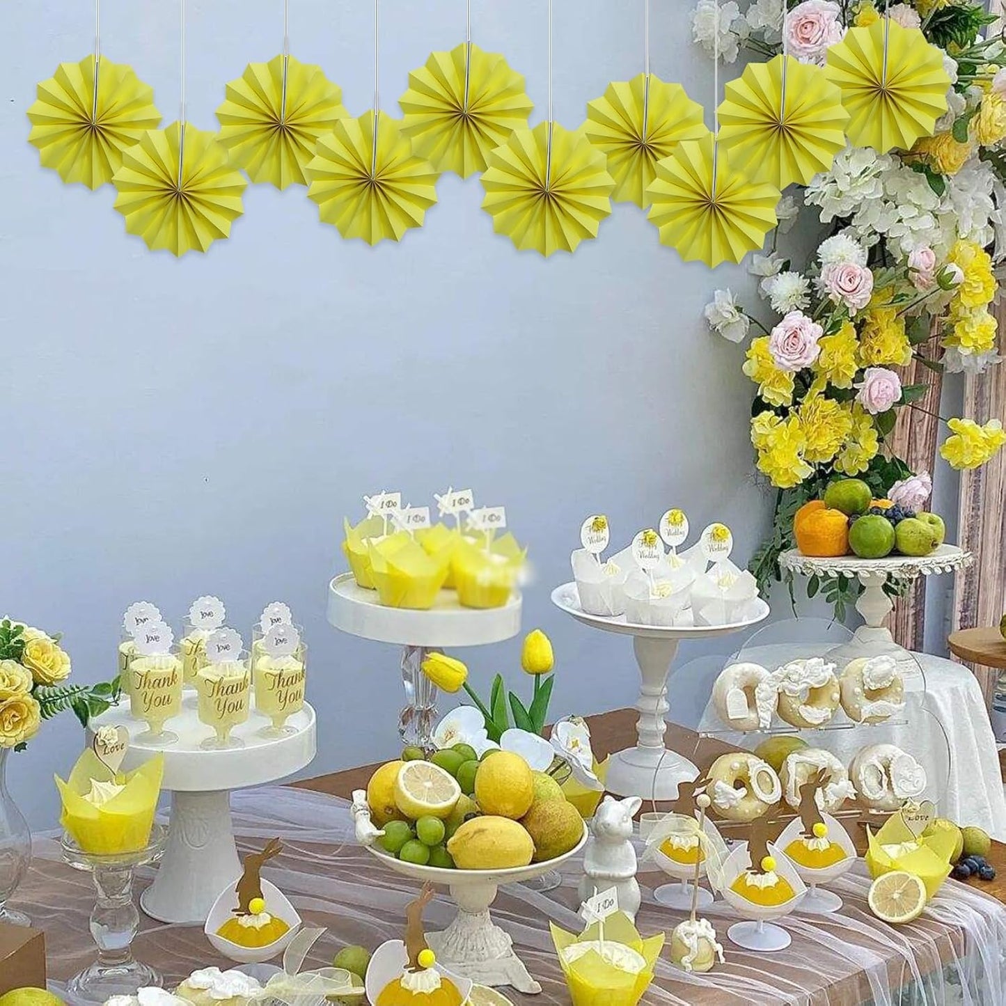 Yellow Party Decorations,Paper Decorations for Party,Lemon Decorations Party Paper Fans Bulk 8in,Anniversary Decorations for Part 30 Color DIY Set （Lemon Yellow）