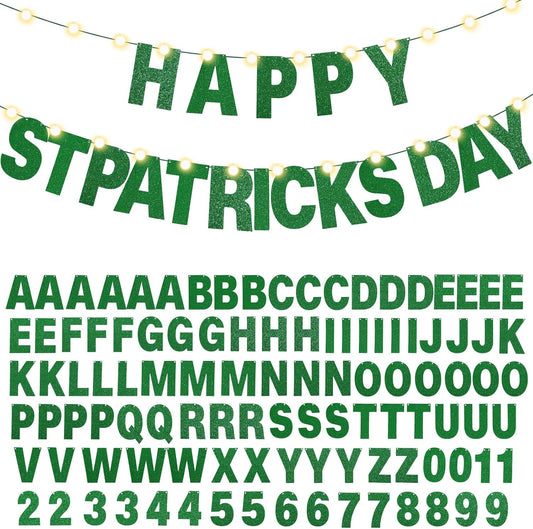 TaoBary 112 Pcs DIY Letter Kit Glitter Customizable Banner Letters Include 107 Letters and Numbers 3 Rope and 2 Needles for Birthday Halloween Christmas Wedding Valentine Party Decor(Green)