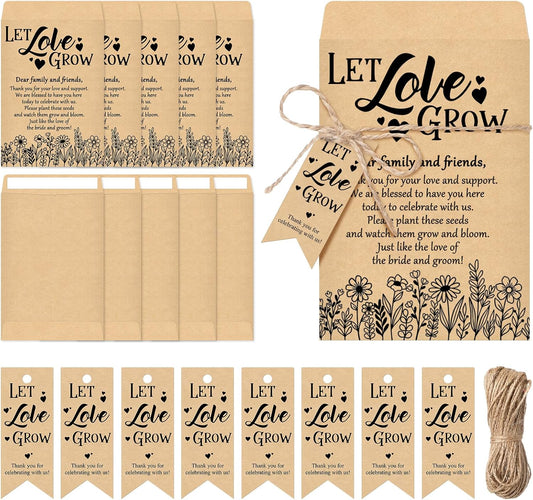 50 Sets Let Love Grow Wedding Favors for Guests Wedding Thank You Gifts Bulk Include Flower Seed Packets Tags and Hemp Ropes Craft Envelops for Bridal Shower Engagement Party Favors
