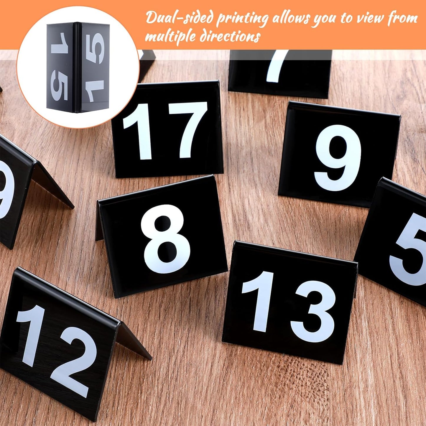 Table Numbers 1-25 Acrylic Restaurant Table Numbers Double Side Plastic Table Tent Table Numbers for Events Banquets Party Wedding Food Service Reception(Black)
