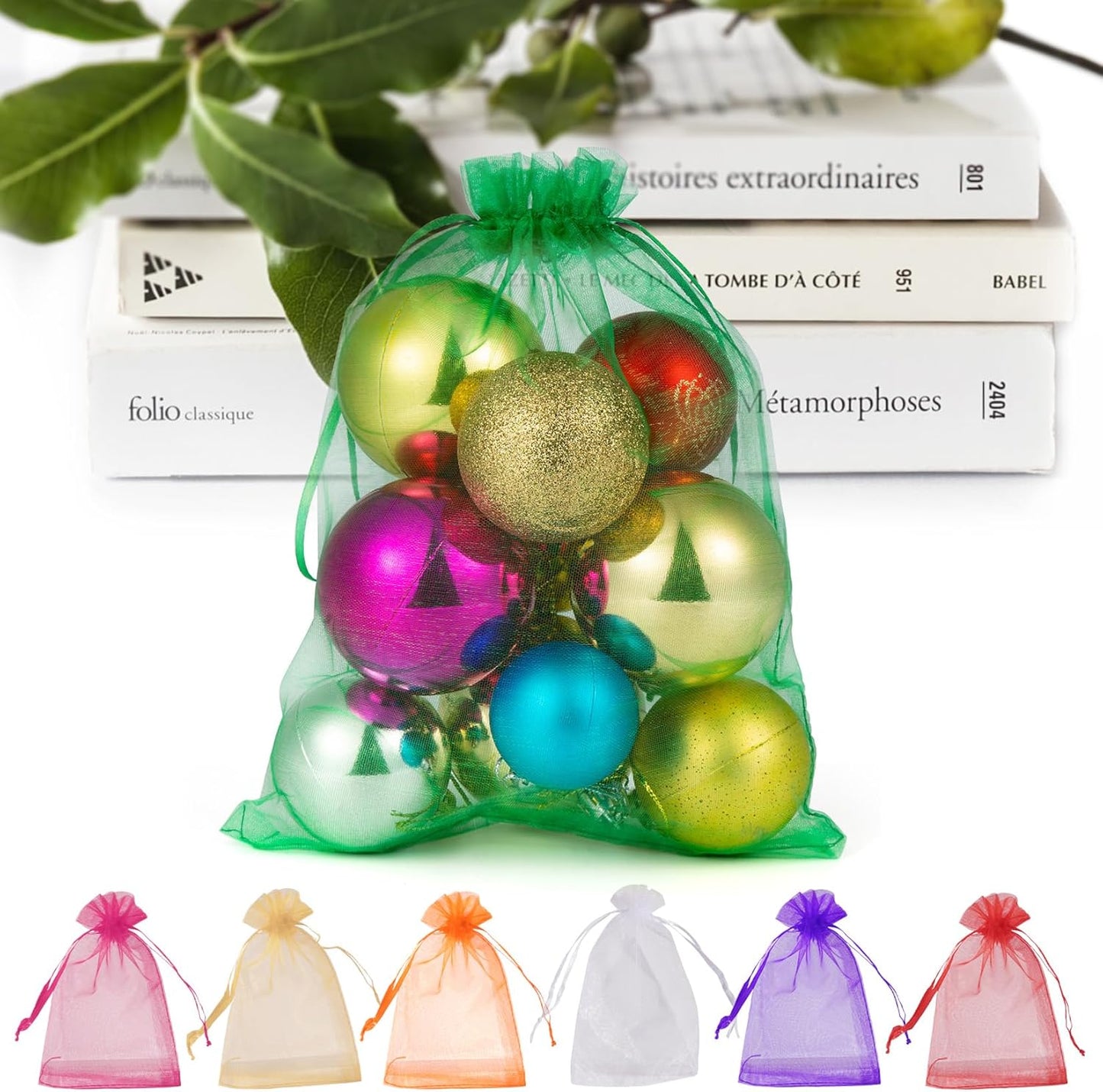 ANZNKU Organza Bags 6x9 Inch, 50 Pack Gift Bags for Christmas Party Favor Mesh Bag Jewelry Pouches Drawstring(Christmas Green)