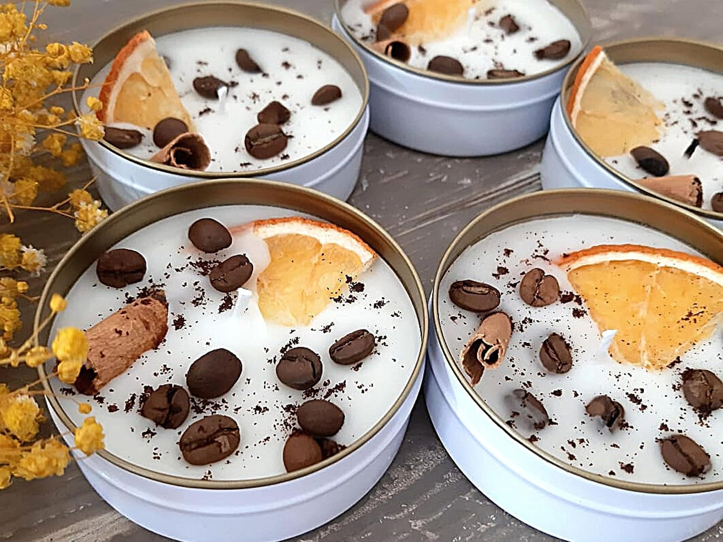 Coffee Scented Soy Wax Candle Favors with Hand-Placed Orange and Cinnamon Stick - Handmade Gift Set for Wedding Guest - Bridal Shower Baby Shower Birthday (90 Pieces)