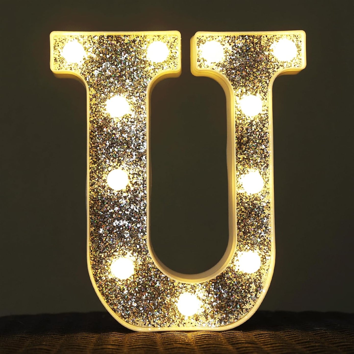 Light Up Letters, Marquee Light Letters for Table Decorations, Glitter Light Up Signs for Prom, Events, or Engagement Party Decor, Featuring Alphabet & Number Lighted Letters, Letter U