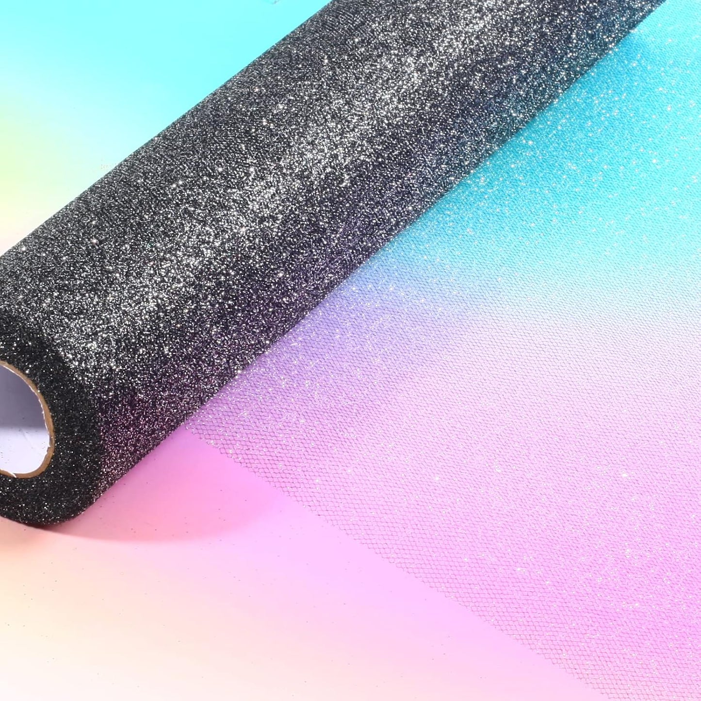 ICOSHOW Sparkling Tulle Rolls, 15” by 30 Yards (90FT) Glitter Tulle Spool Ribbon Fabric for Wedding Birthday Bridal Shower Tutu Skirt Party Gift Wrapping(Black)