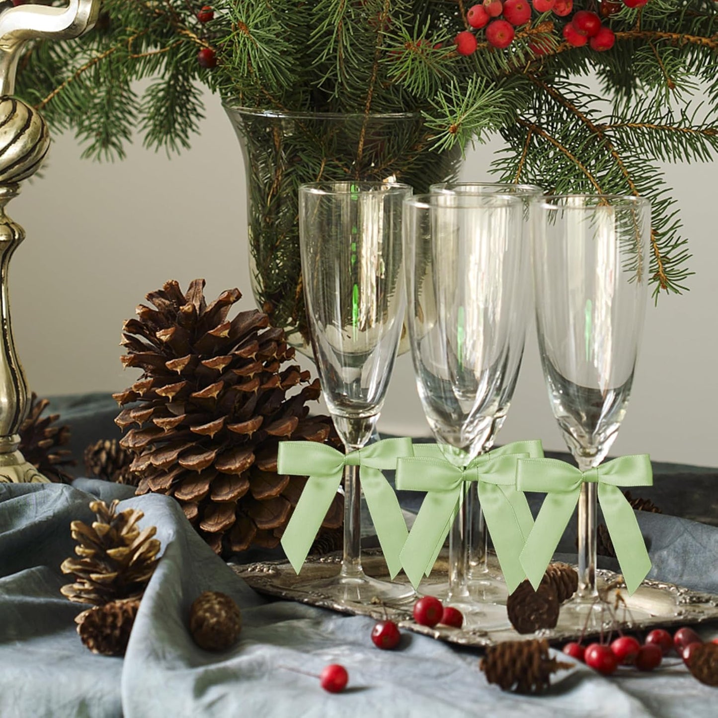 50Pcs Mix 5 Colors Twist Tie Bows for Gift Wrapping 2.5" Satin Ribbon Bow for Treat Bags Cake Balloons Birthday Party Favors Wedding Decorations - Light