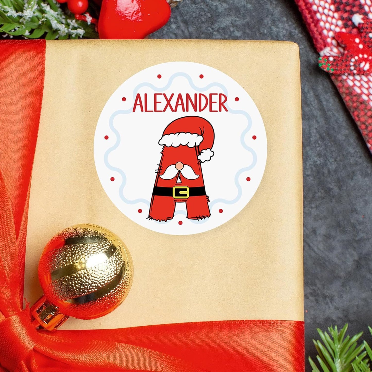 Personalized Christmas Stickers, Custom Name Waterproof Christmas Gift Tags for Gift Box Holiday Decorations, Stockings, Party Favors (Initial 2)