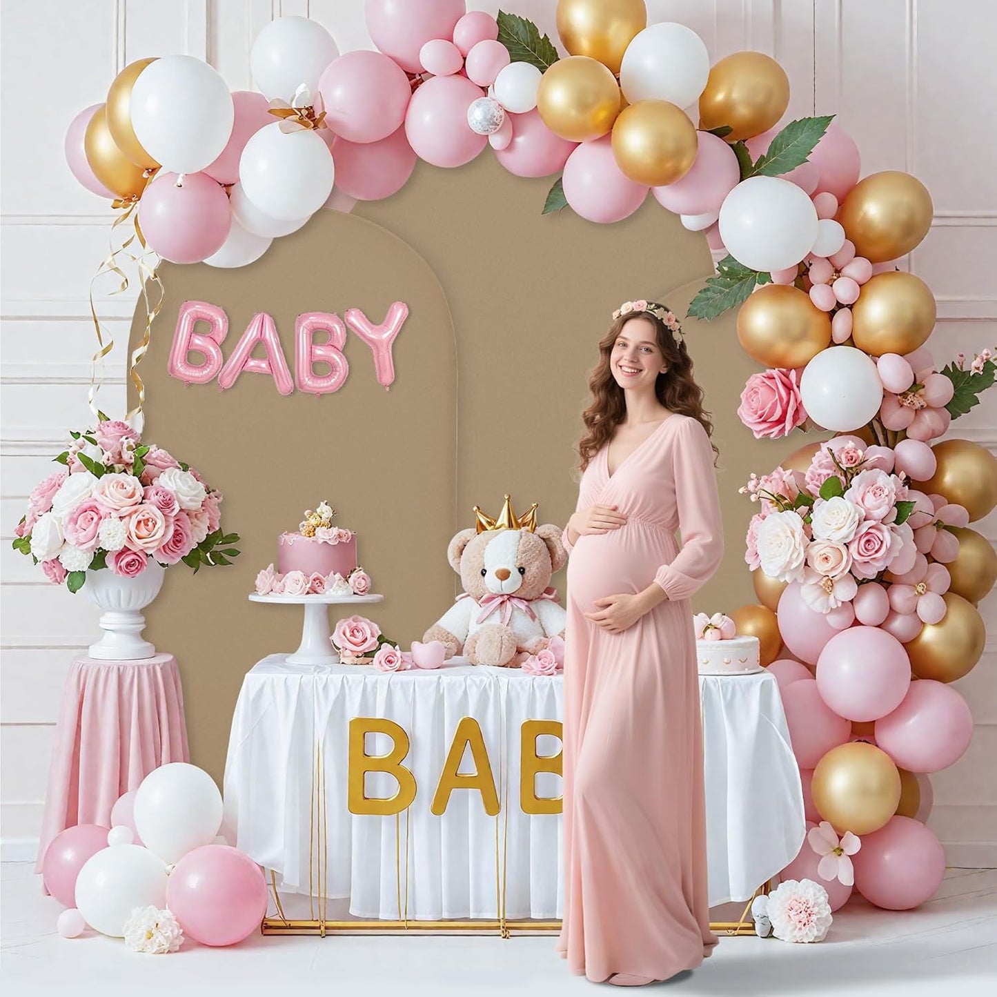 Wedding Arch Covers Arch Backdrop Cover Arch Stand Covers 7.2FT 6.6FT 6FT Set of 3 Arch Cover Spandex Fabric Stretchy Backdrop for Wedding Birthday Party Decoration Baby Shower (Khaki)
