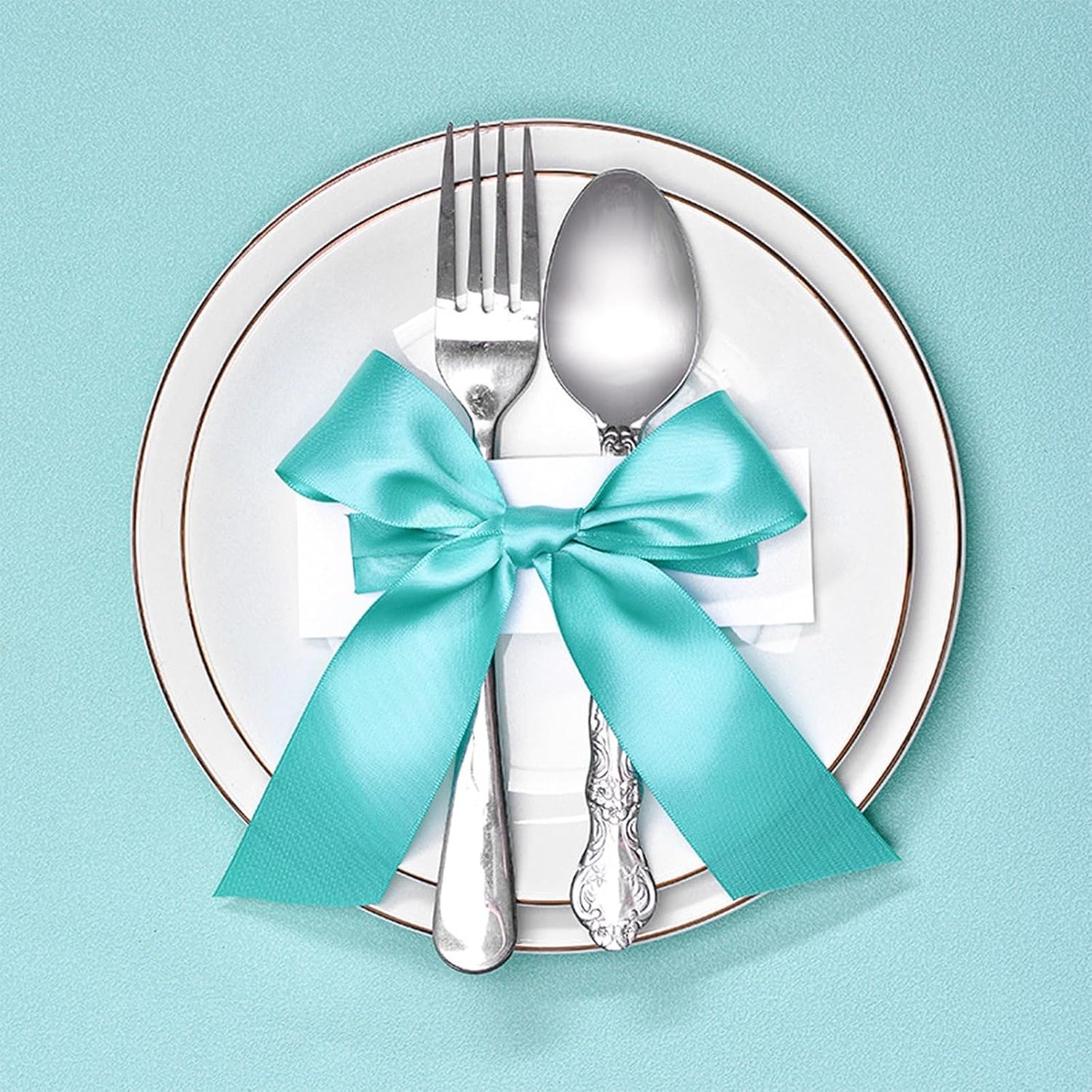 1" x 50 Yards Aqua Blue Satin Ribbon Single Faced Fabric Ribbons for Gift Wrapping, Crafting, Bows Making, Flower Bouquet, Wedding, Home Decor