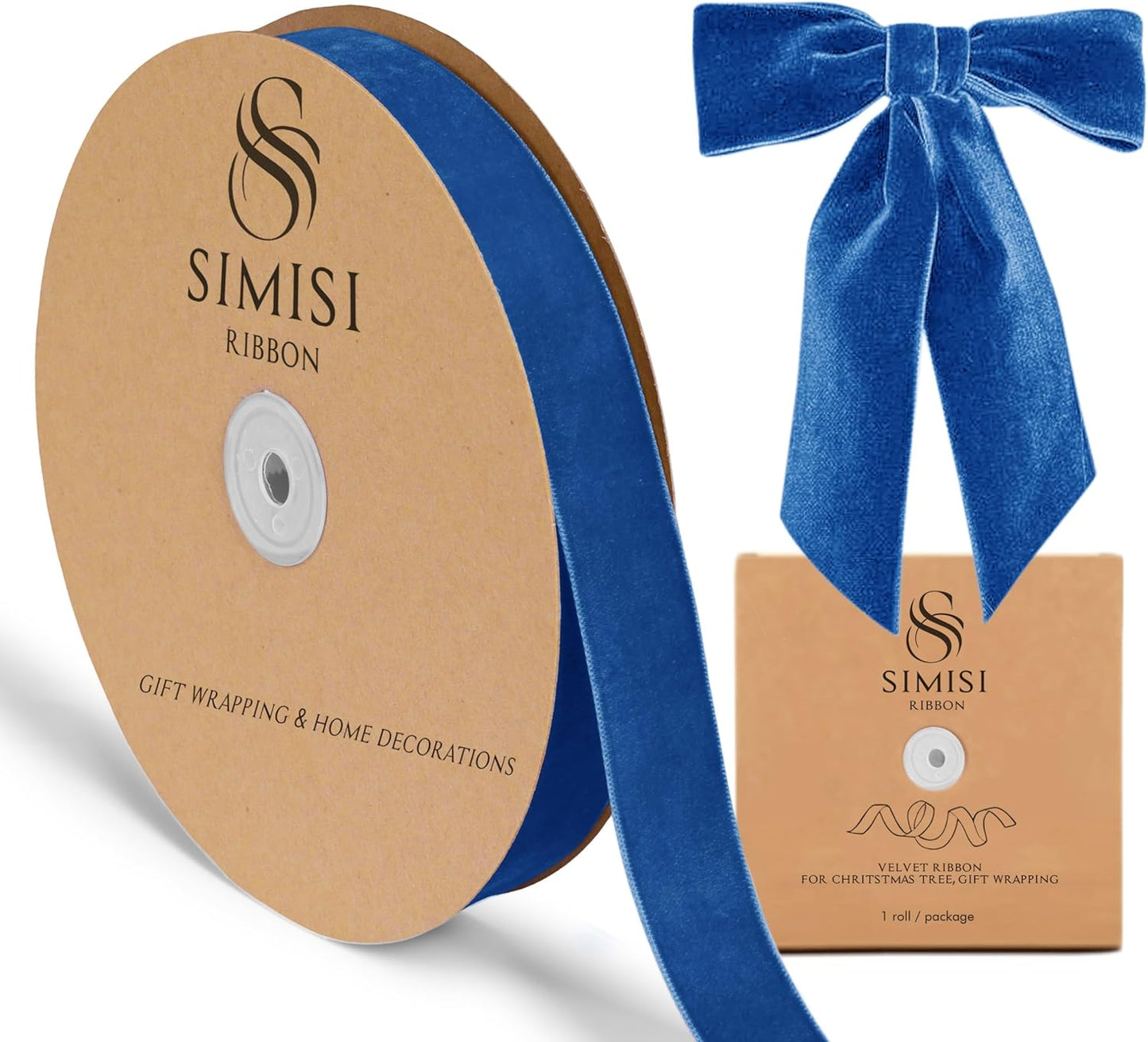 Royal Blue Velvet Ribbon 1'' 25 Yards for Christmas Tree, Gift Wrapping, Flower Bouquet, Wreath Decorations, Bow Making