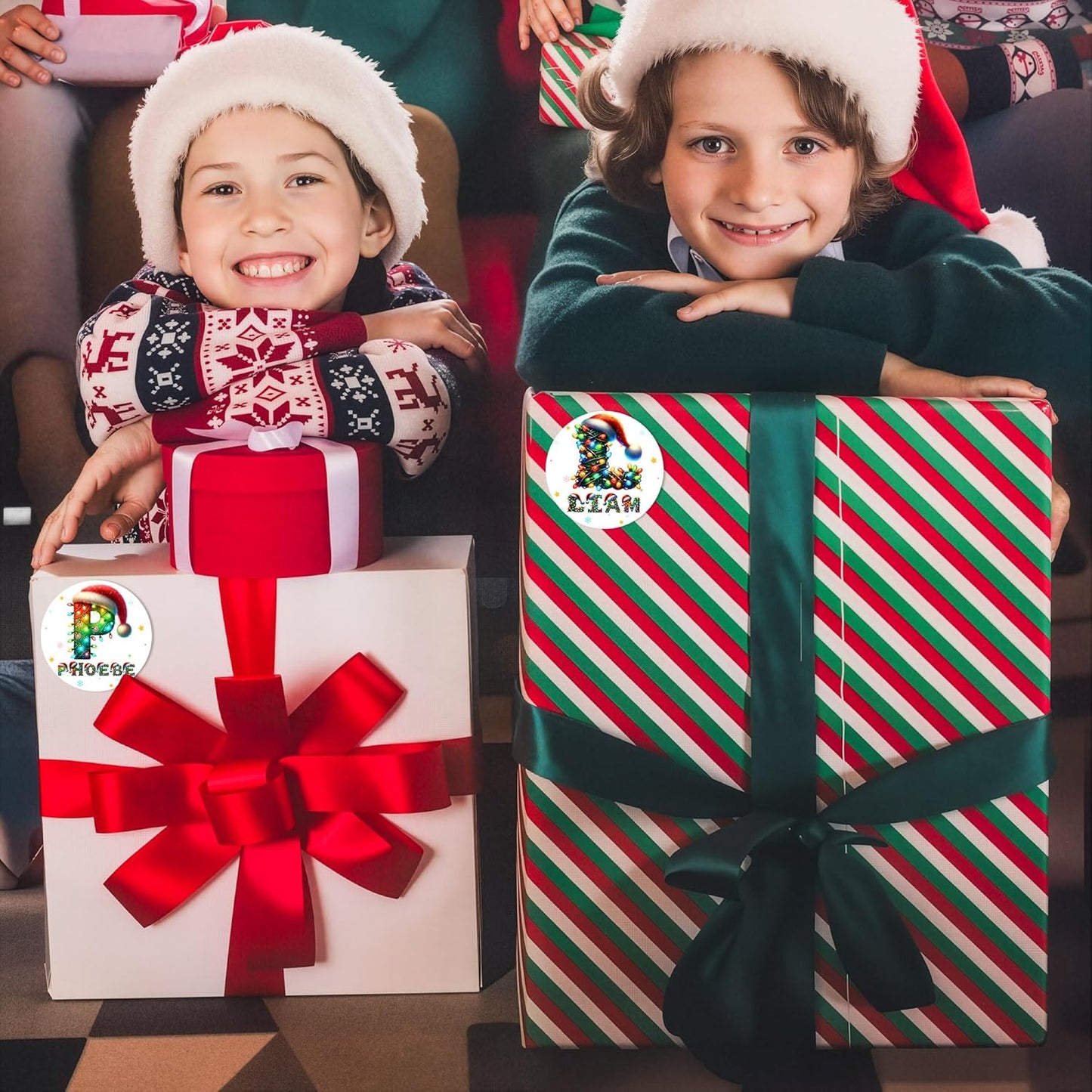 Personalized Christmas Stickers - Custom Name Waterproof Christmas Gift Tags for Gift Box Xmas Holiday Decorations Party Favors - 30 Stickers (Santa Hat Initial)