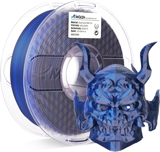 AMOLEN Silk PLA 3D Printer Filament, Dual Color Black Blue PLA 1.75mm, Shiny Color Change Filament 3D Printing PLA Filament for Most FDM 3D Printer, 1kg Spool(2.2lbs)