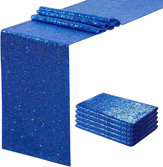 Sequin Table Runners 5 Pieces Royal Blue Table Runners 12x72 Inch Glitter Dining Table Cover for Party Wedding Birthday Reception Banquet Decoration Spring Party Chair Sashes
