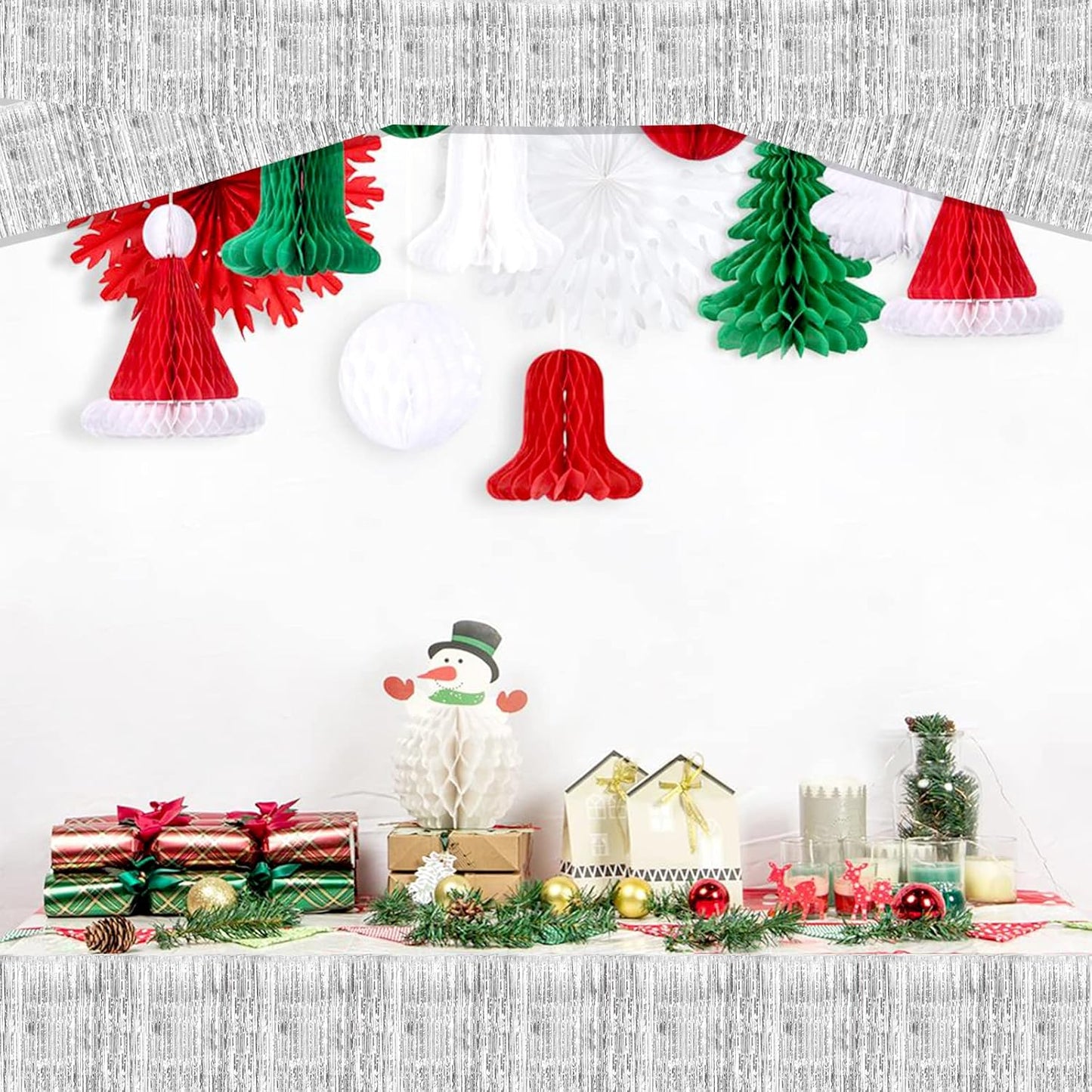 10 Pack 10 Feet Silver Foil Fringe Garland Metallic Tinsel Streamers Banner Wall Hanging Curtain Backdrop for Parade Floats, Bachelorette, Wedding, Birthday, Halloween, Christmas Party Decorations