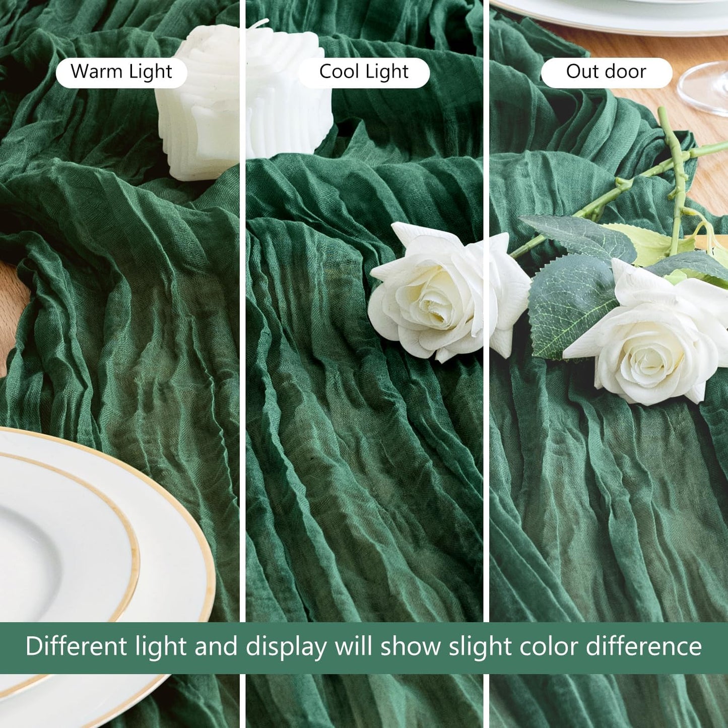 Asee'm Fall Table Runner Cheesecloth 10FT Emerald Green Boho Gauze Fabric Rustic Sheer Cheese Cloth Runners for Thanksgiving Wedding Bridal Shower Party Decoration