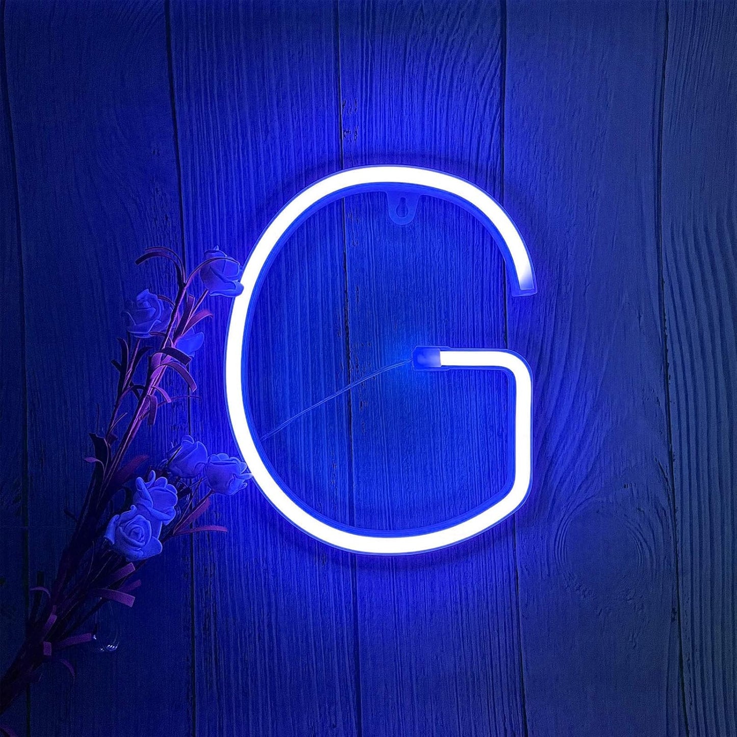 ENUOLI Blue LED Neon Letter Light, USB Batteries Operated Letter Sign for Night Light Lamp Words for Valentines Day, Home, Indoor Wall Decor (G)