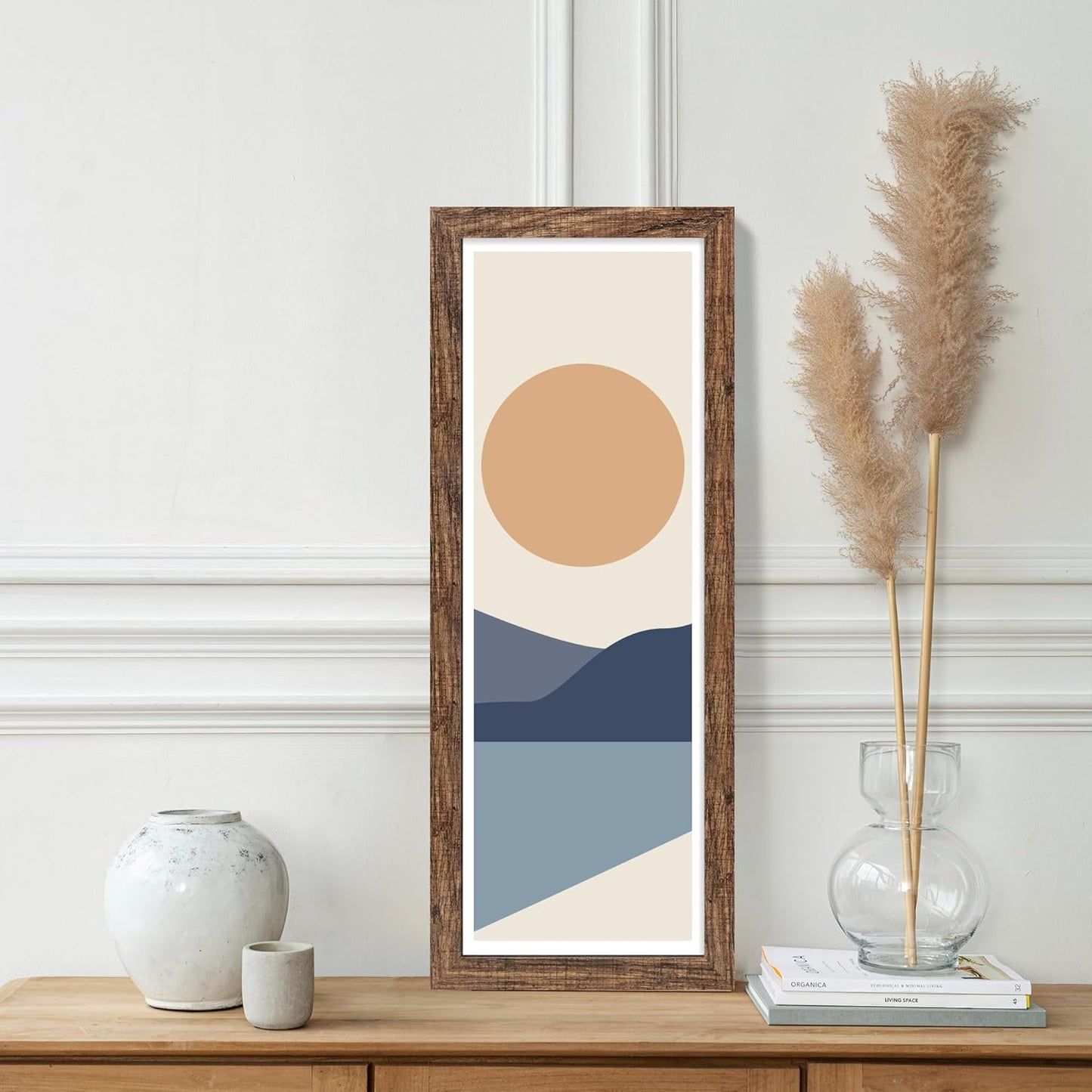 8x24 Picture Frame 2 Pack, Rustic Brown Wood Frame with Tempered Glass, Display Pictures Multiple Five 4x6 With Mat or 8 x 24 Without Mat - Horizontal or Vertical Wall Mounting