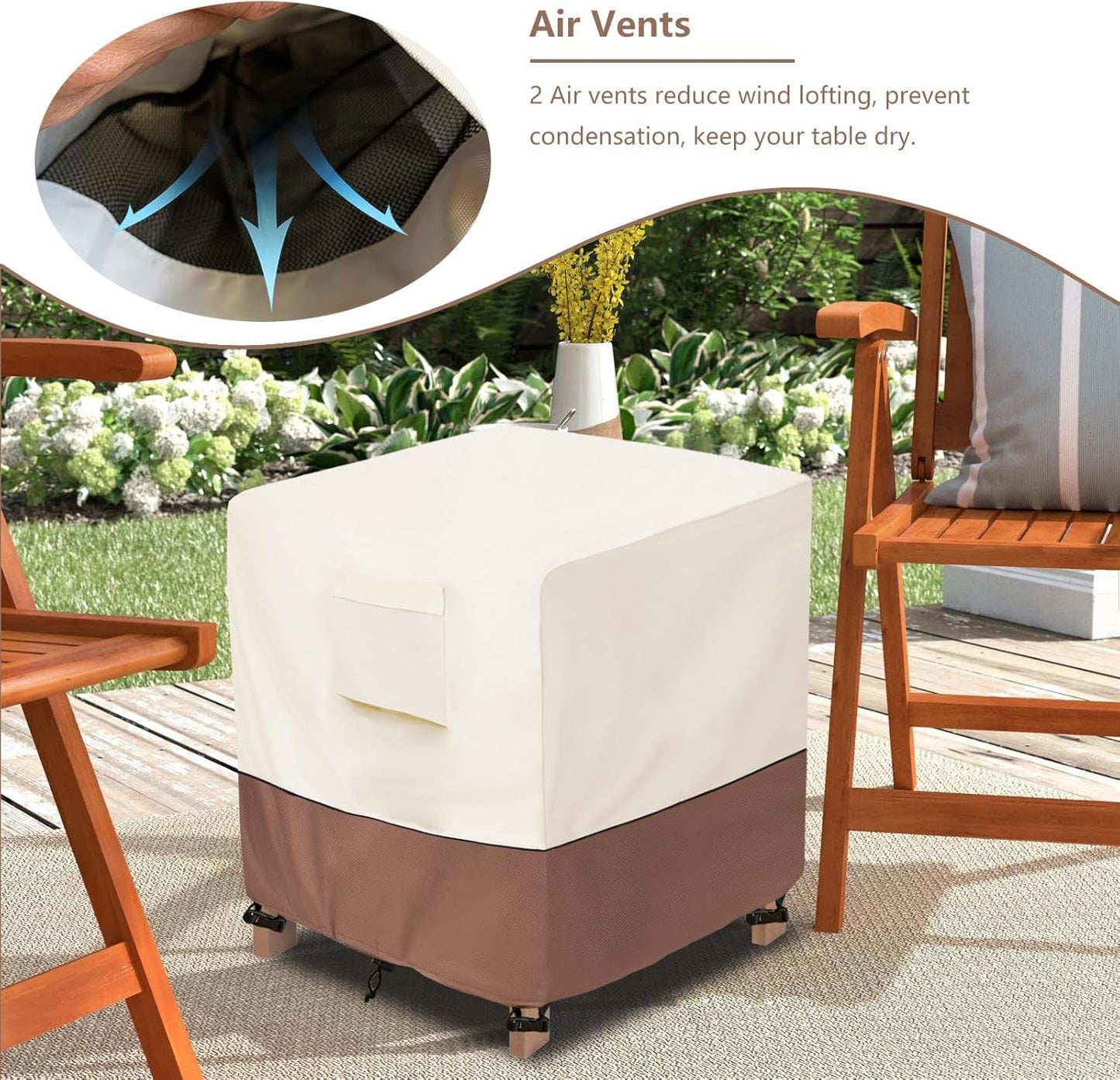 okcool Patio Wicker Side Table Cover,Waterproof Square Patio Small Side Table Cover,Suitable for 3-Piece Outdoor Wicker Patio Bistro Set Side Table,22W x 22D x 18H inch,Beige & Brown