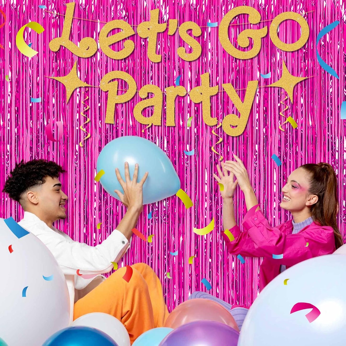 3 Pack Fuchsia Foil Fringe Curtains Backdrop, 3.28 x 9.8 Ft Metallic Streamers Tinsel Curtains Background for Photo Booth, Birthday, Halloween, Christmas, Thanksgiving, New Year Party Decorations