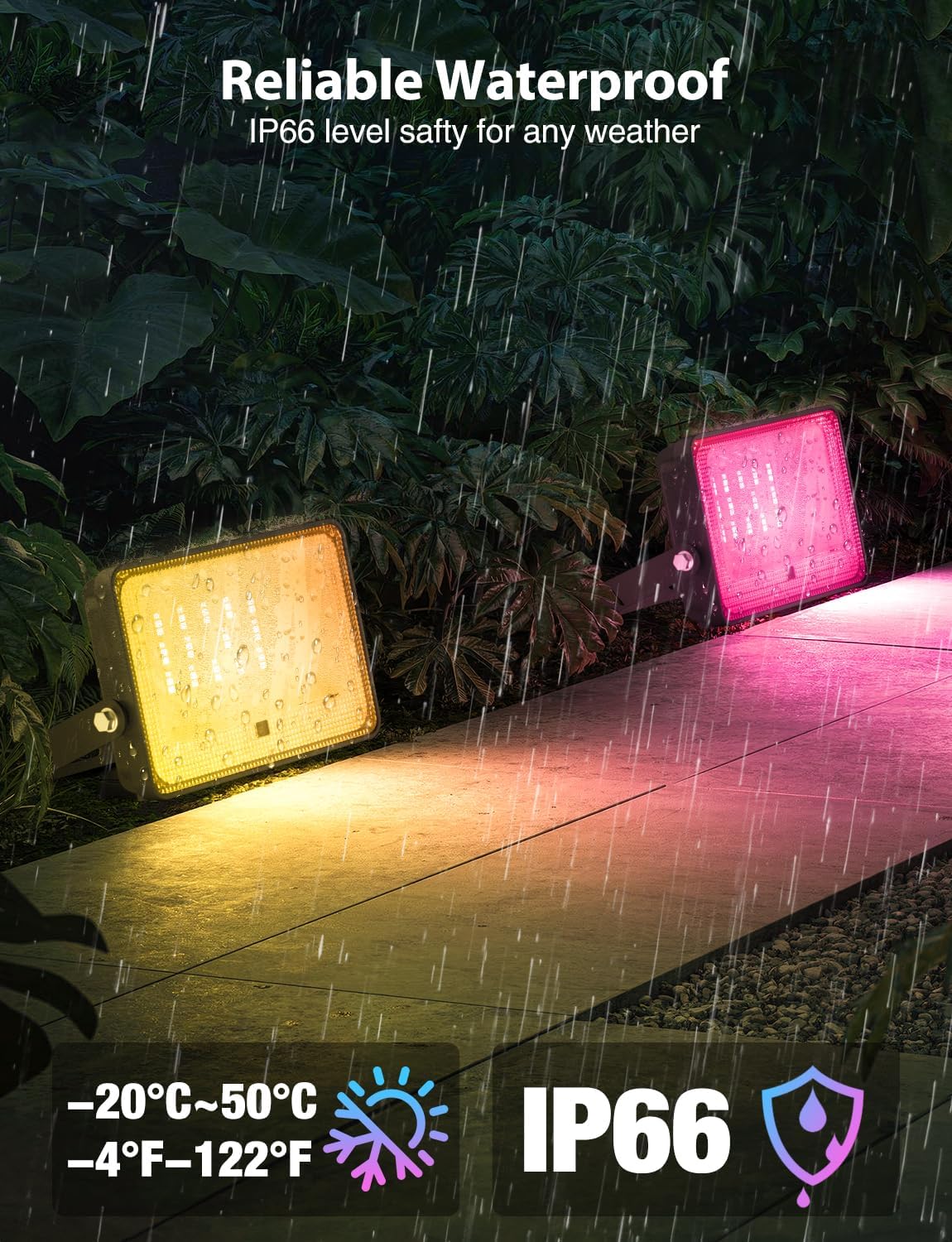 LED Flood Light 600W Equiv, 60W RGB Outdoor Color Changing Stage floodlights with Remote, IP66 Landscape Floor Spotlights, Uplighting Indoor Uplights for Events Party, Timer-DIY Color, 4 Pack