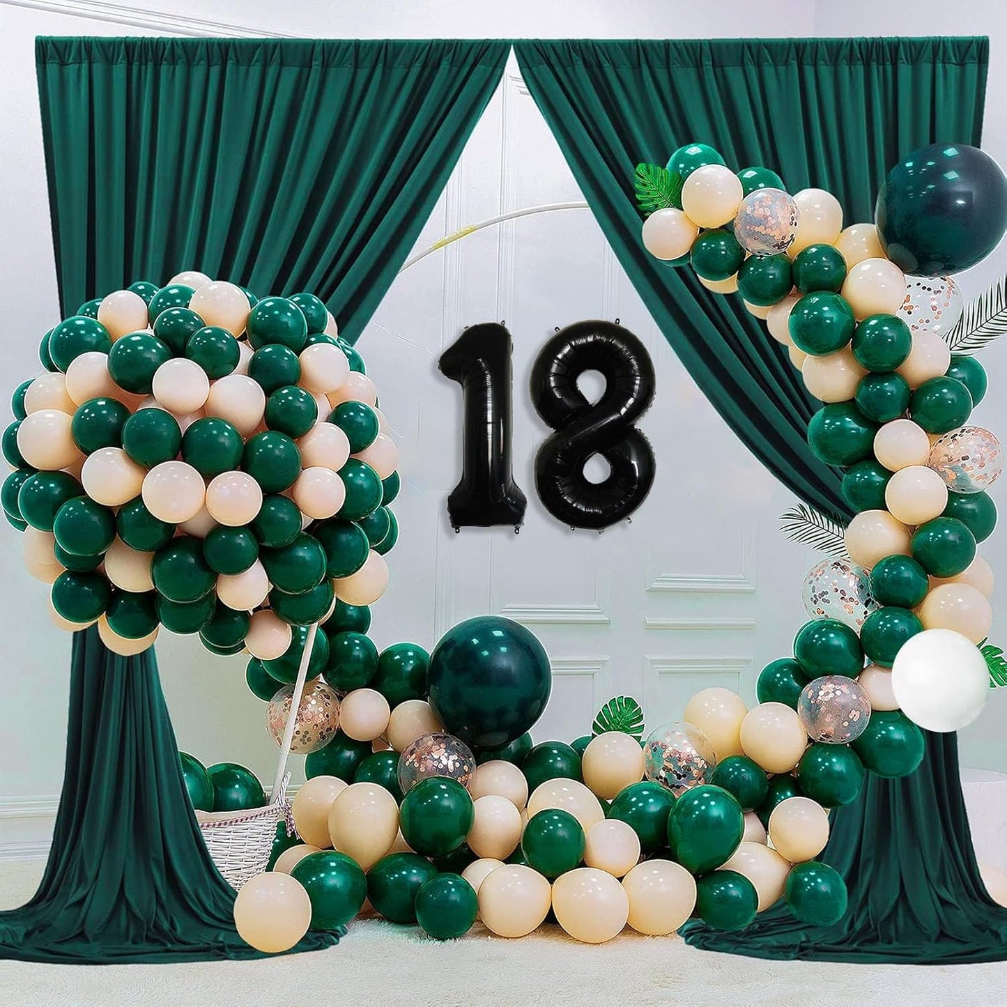 10 x 7 Feet Lake Green Backdrop Curtain for Partie, Background Curtains for Photoshoot, Birthday, Wedding, Halloween, Thanksgiving, Christmas, New Year Party Decorations 5Ft x 7Ft, 2 Panels