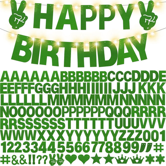 167Pcs DIY Glitter Customizable Banner Kit Custom Banner DIY Happy Birthday Letter Banners Personalized Banners Decor for Christmas St.Patrick's Day Birthday Party Decorations Supplies(Glitter Green)