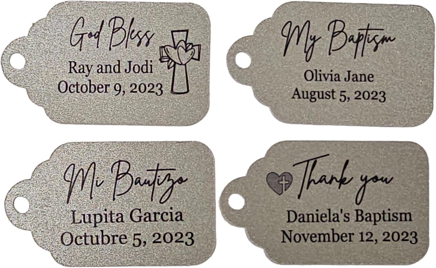 Mi Bautizo Baptism Christening Personalized Thank You Tags 20 pcs - More Colors Available (silver shimmer)