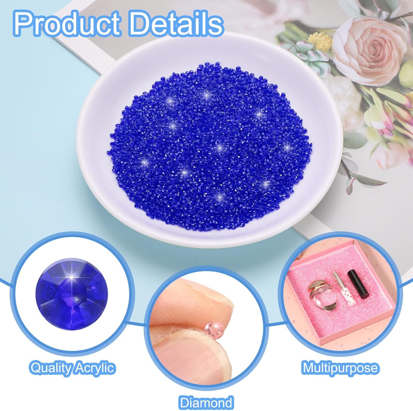 uxcell 10000Pcs Wedding Table Scatter Confetti Fake Crystals Acrylic Diamonds Rhinestones Vase Fillers Gems for Crafts,Table Centerpiece Decor, Bridal Shower Party (Dark Blue, 3mm)