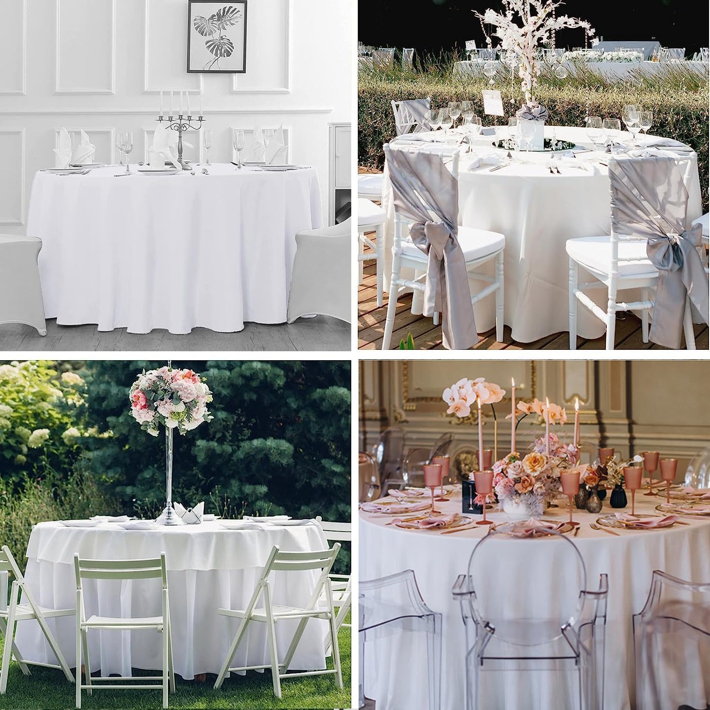 6 Pack White 90 Inch Round Tablecloths. Stain and Winkle Resistant Polyester Washable White Table Cloths for Parties Wedding Dining