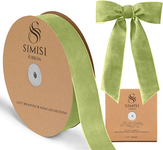Sage Green Velvet Ribbon 1.5'' 25 Yards for Christmas Tree, Gift Wrapping, Flower Bouquet, Wreath Decorations, Bow Making
