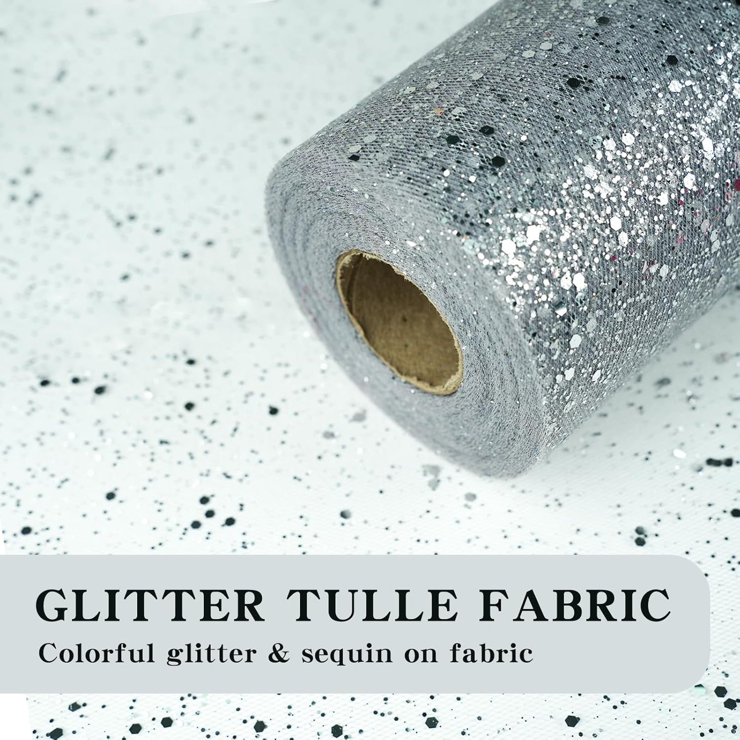 Glitter Tulle Rolls, 6” by 50 Yards (150FT) Sparkling Tulle Spool Ribbon Sequin Tulle Netting Fabric for Tutu Skirt Wedding Birthday Baby Shower (Silver)
