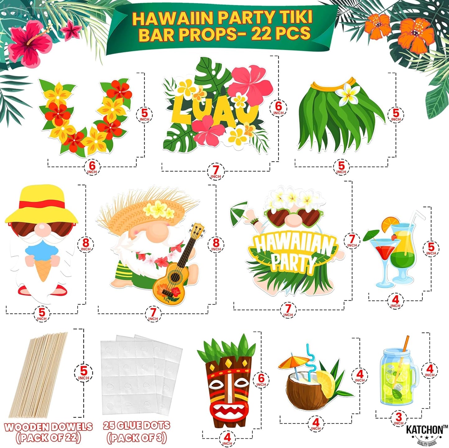 KatchOn, Hawaiian Luau Photo Booth Props - Pack of 22 | Luau Party Decorations | Hawaiian Photo Booth Props for Hawaiian Themed Party Decorations | Luau Photo Props for Hawaiian Party Decorations