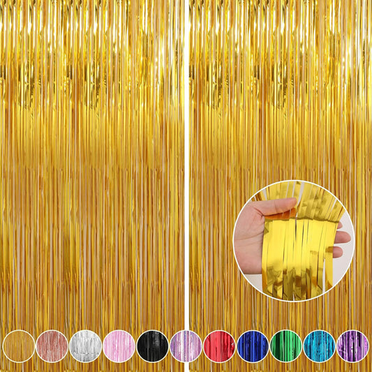 6 Pack Gold Foil Fringe Curtains Streamers Party Decorations 3.3 x 8.2 ft, Gold Tinsel Curtain Fringe Backdrop for Parties, Door Fringe Birthday Streamers, Photo Booth Backdrops, Party Decor