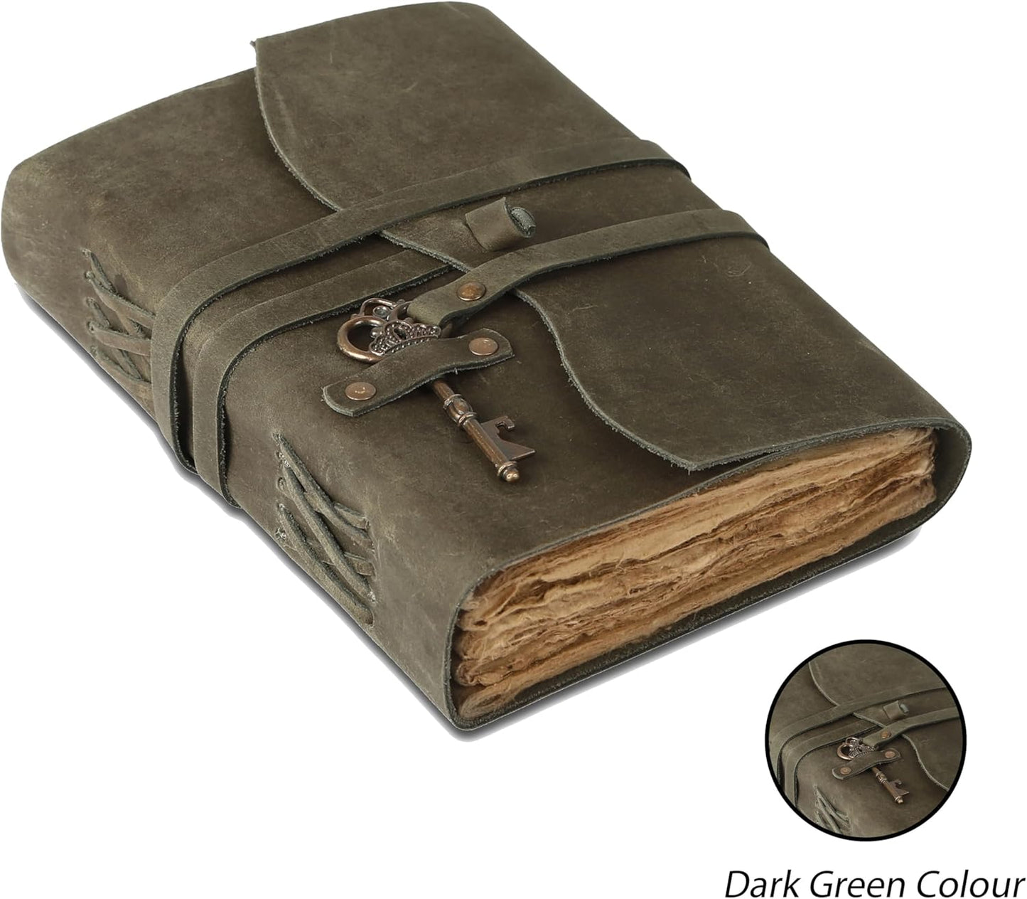 Leather Journal with Lined and Unlined Deckle Edge Paper 8x6 inch and Vintage Key | Handmade Writing Notebook Diary | Bound Daily Notepad for Men & Women Medium, Sketch/Writing pad for Artists