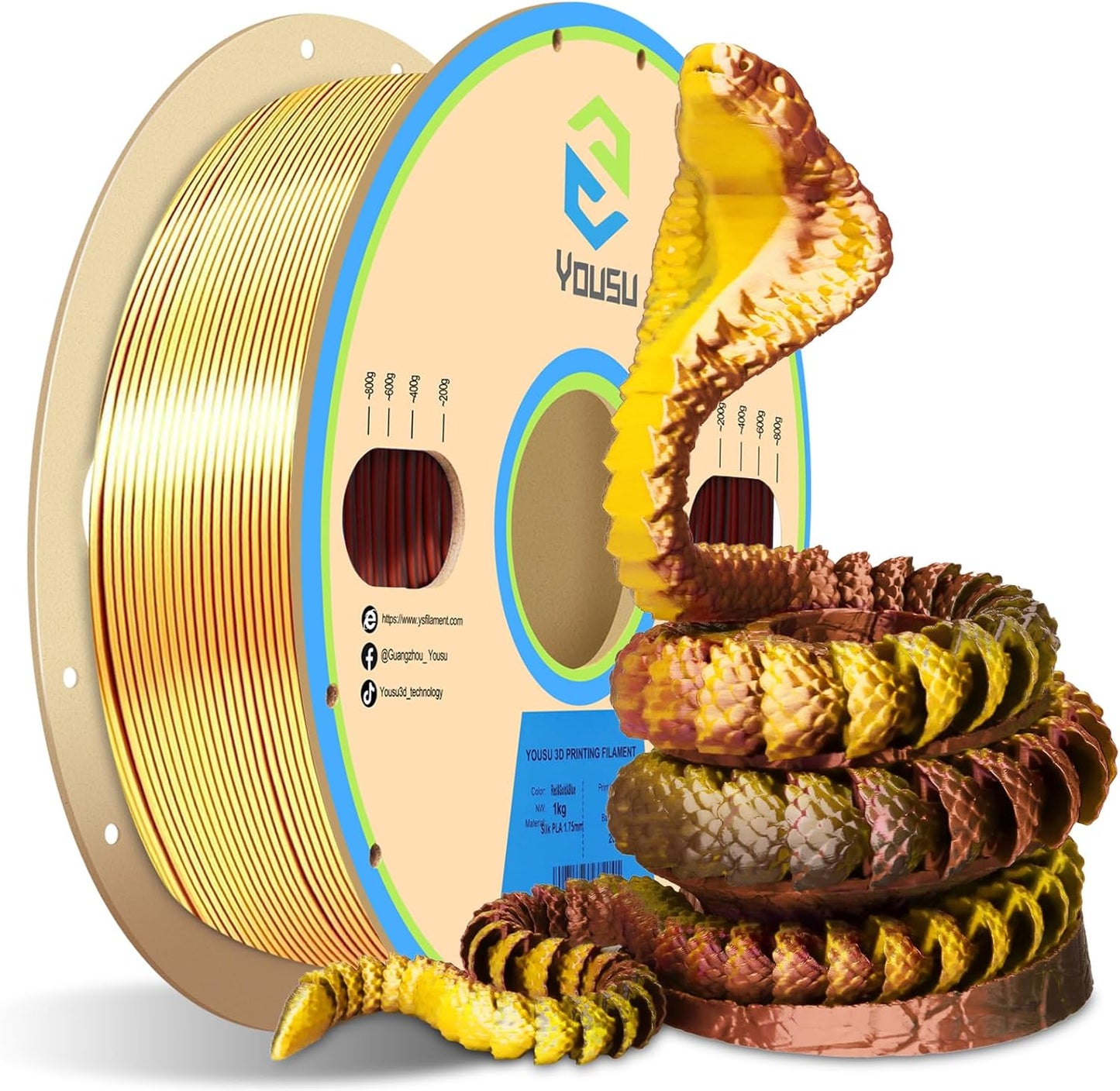 YOUSU 3D Printer Filament Triple Color Silk PLA Filament 1.75mm,Silk PLA Gold Copper Black 3D Printing Filament Bundle, 1kg / 2.2lbs
