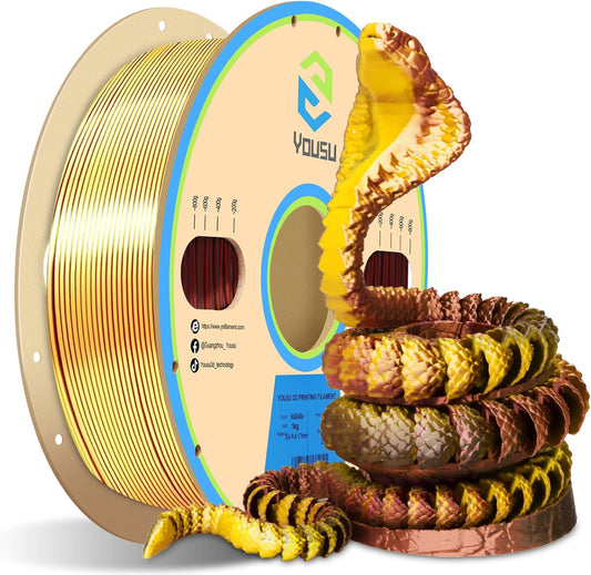 YOUSU 3D Printer Filament Triple Color Silk PLA Filament 1.75mm,Silk PLA Gold Copper Black 3D Printing Filament Bundle, 1kg / 2.2lbs
