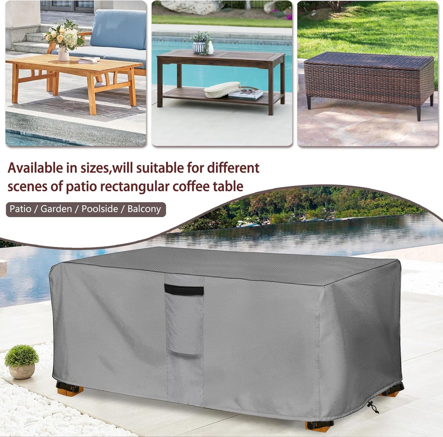 Outdoor Coffee Table Cover,Waterproof Rectangular Patio Small Side Table Cover,48 x 28 x 16 inch, Outdoor Table Covers Waterproof Rectangle,Grey