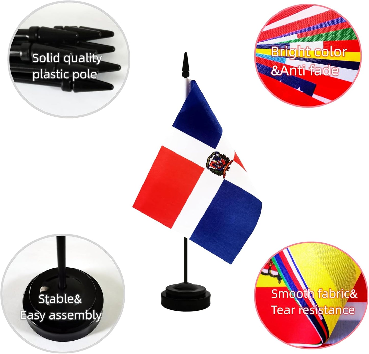 2 Pack Dominican Republic Desk Flag, Green-White, 5.5x8.2 Inches, Double Sided, Office, Home Office, Indoor, Professional, Independence Day, Memorial Day