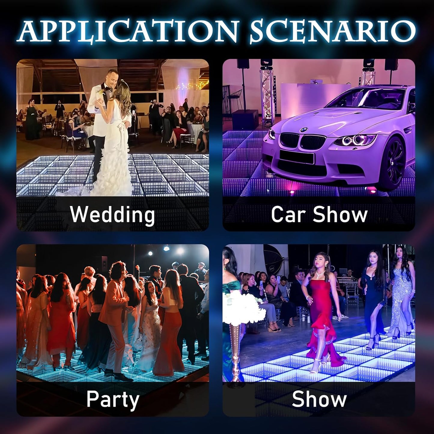 Dance Floor Stage Lights-Tempered Glass with Flight Case - RGB Color Changing Lights for Wedding, Party, Club - Non-Slip (3D -Magnetic, 8 * 8 FT)