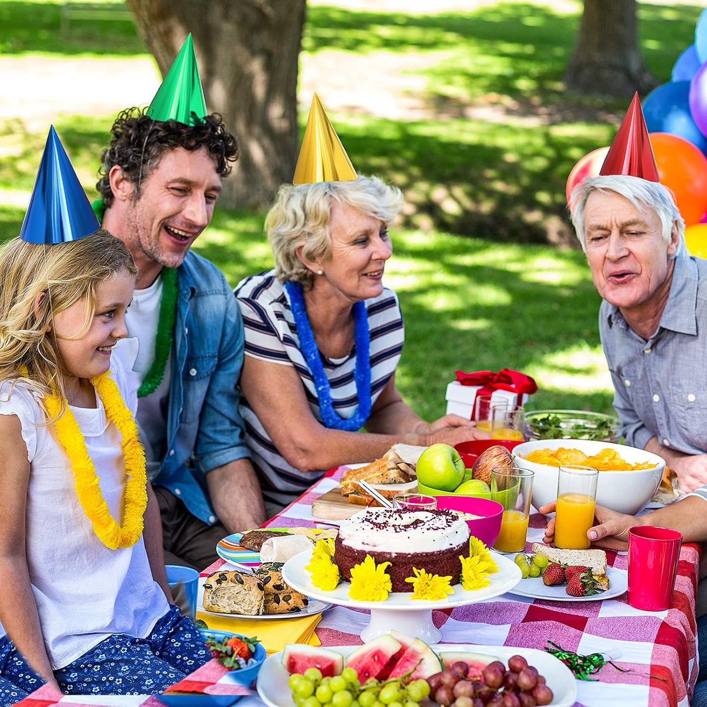 Sumind Colorful Birthday Party Hats Cone Hats for Adults Metallic Foil Cone Headwear