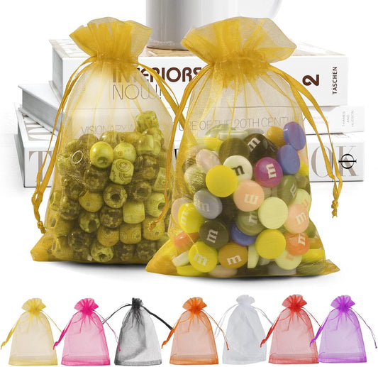 ANZNKU 50 Pack Organza Bags 4 x 6 inch Small Mesh Bags, Premium Gold Favor Bag with Drawstring, Sheer Mesh Bag, Gift Pouches Small Size, Jewelry Pouches for Wedding Party Christmas