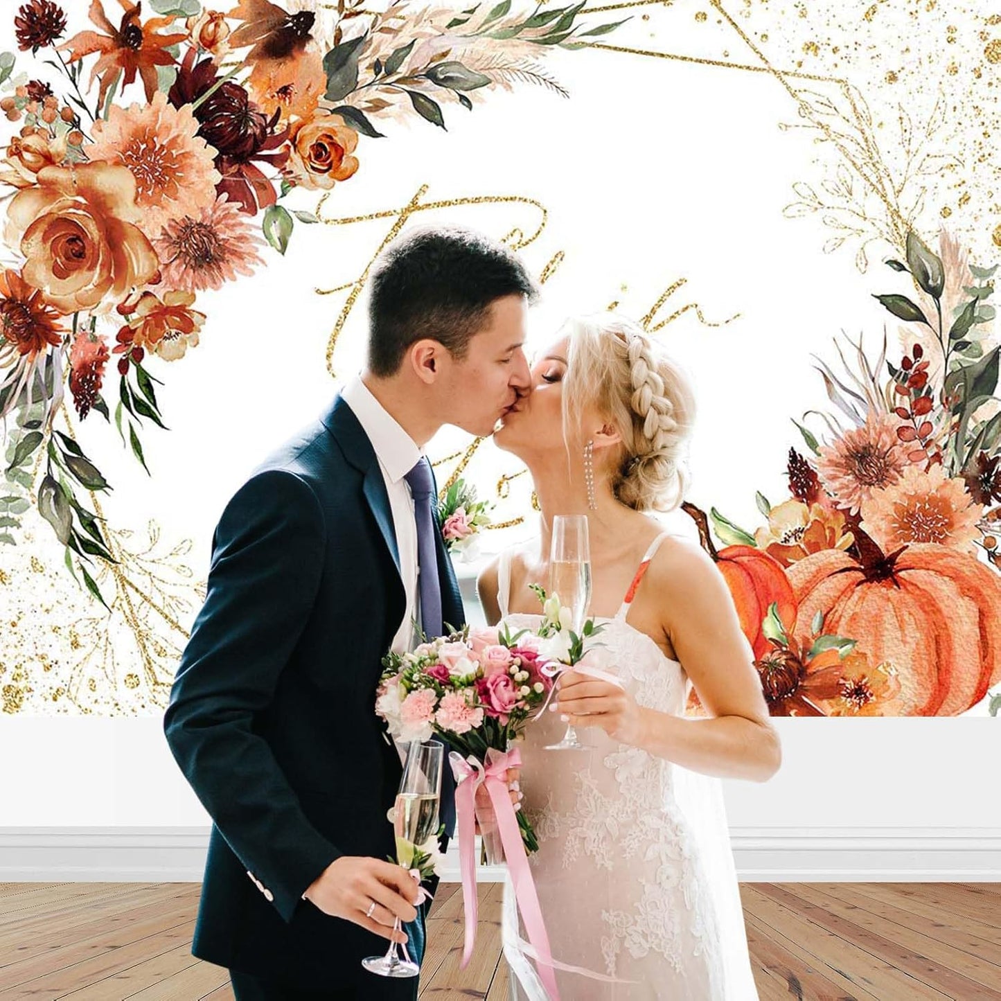 Mocsicka Fall in Love Bridal Shower Backdrop Boho Autumn Leaves Pumpkin Bride Shower Background Terracotta Flower Pampas Grass Wedding Party Banner Decoration (White, 8x6ft(96''x72''))