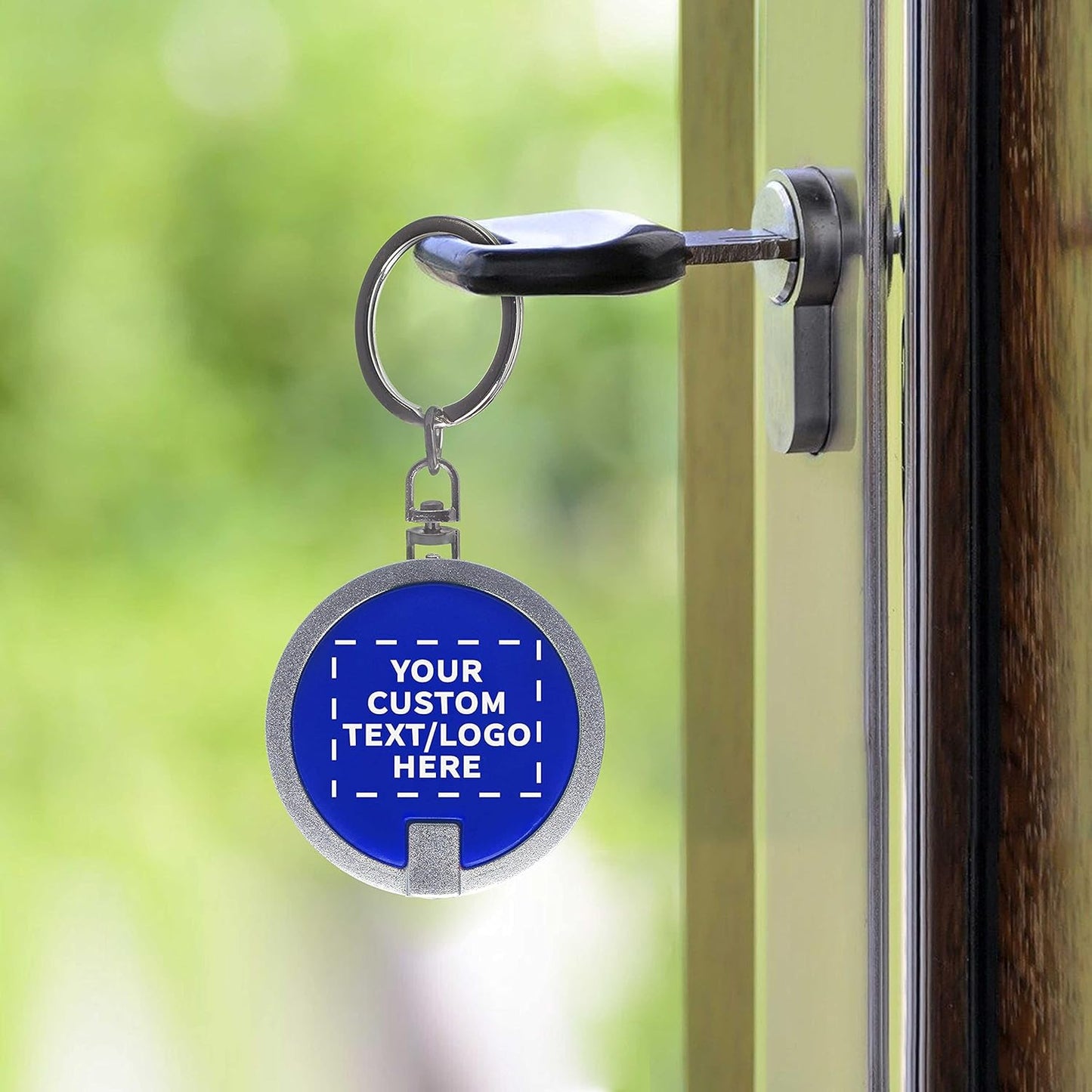 DISCOUNT PROMOS 10 Round LED Keychains - Customizable Text, Logo - Battery included, Plastic - Blue