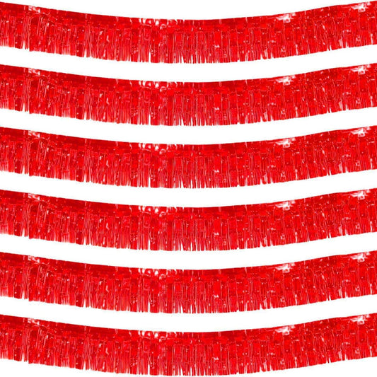 We Moment 6 Pack 10 Feet Red Foil Fringe Garland Streamers Metallic Tinsel Banner Wall Hanging Fringe Curtain Glitter Backdrop Banner for Parade Floats Birthday Bachelorette Red Party Decorations
