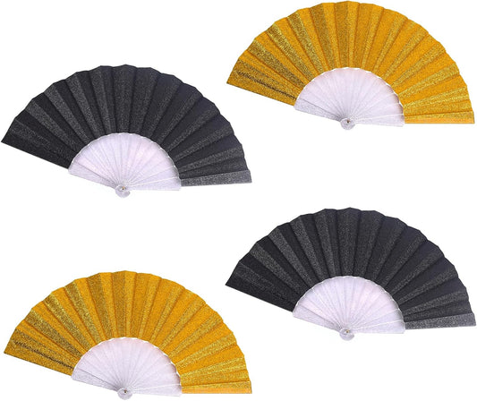 HUNANBANG Glitter Folding Hand Fan for Men Women Acrylic Folding Clack Hand Fan for Music Disco Rave Festival Party Supplies (Glitter blk2gd2)