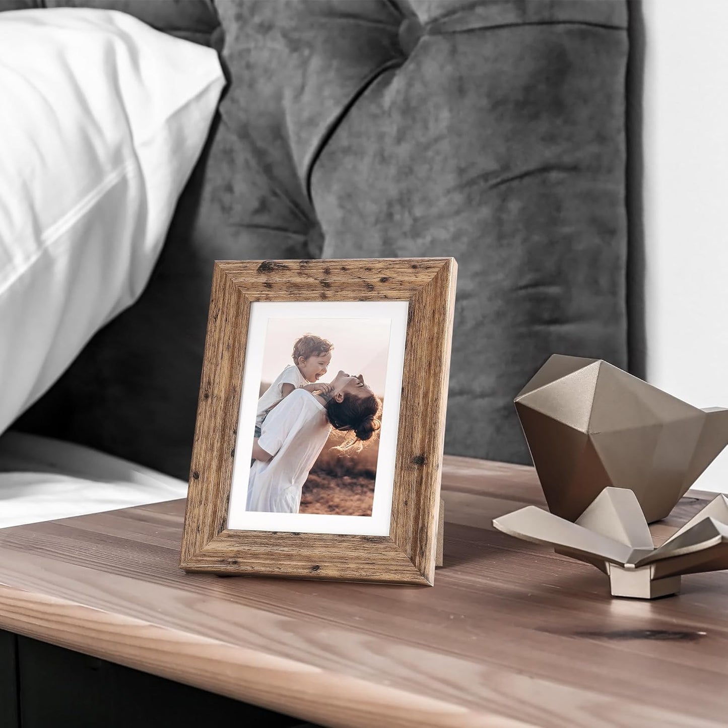 TWING 4x6 Picture Frames Set of 6, Rustic Farmhouse Picture Frame 3x5 with Mat or 4x6 Without Mat, Tabletop Display and Wall Mounting Home Decorative collage picture Photo Frames Wood Brown,Walnut