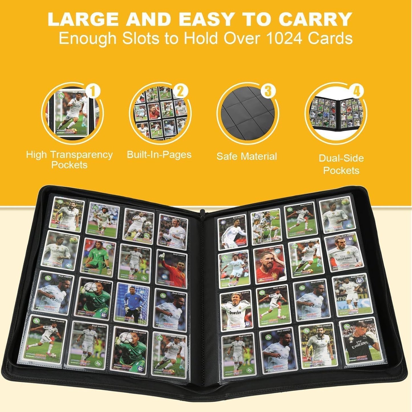 Premium Ringless Trading Card Binder - 1024 Capacity, 16 Side-Loading Pockets per Page, Archival Quality Protection & Anti-Slip Spine for TCG, MTG, Sports Cards (Purple)
