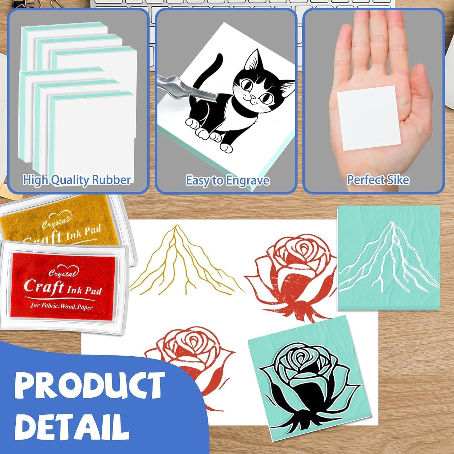 6pcs 2"x2" Rubber Carving Blocks, Linoleum Block Stamp Making Kit for Beginners - DIY Stamp Making, Printmaking Crafts (White & Green)