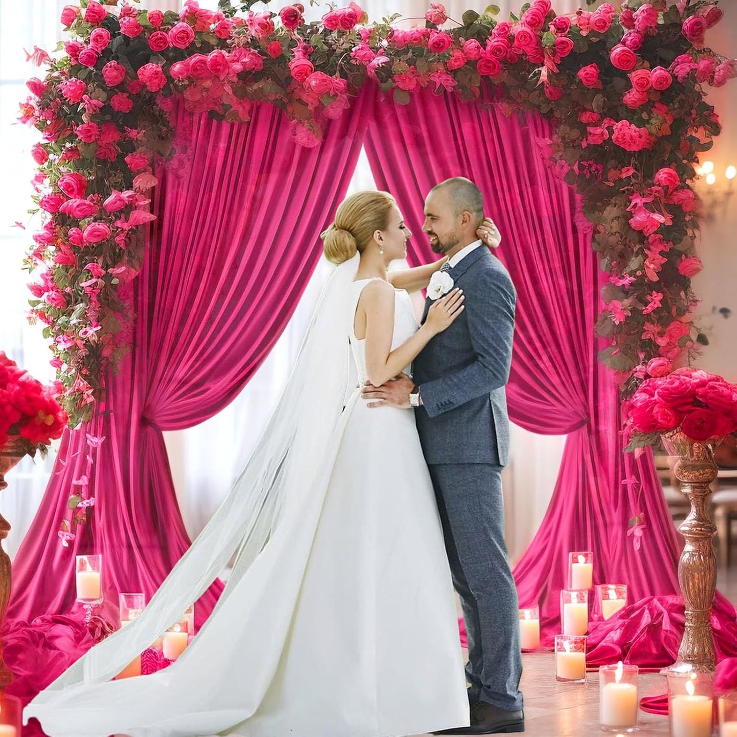 10 x 7 Feet Fuchsia Backdrop Curtain for Partie, Background Curtains for Photoshoot, Birthday, Wedding, Halloween, Thanksgiving, Christmas Day, New Year Party Decorations 5Ft x 7Ft, 2 Panels